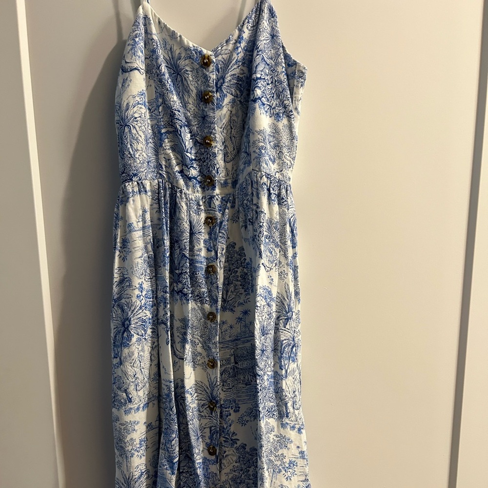 H&M blue & white linen blend maxi dress